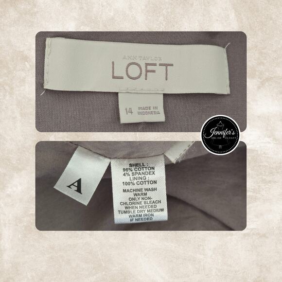 LOFT Dark Taupe Brown Purple Scoop Neck Sleeveless Sheath Dress Size 14 - Picture 9 of 11